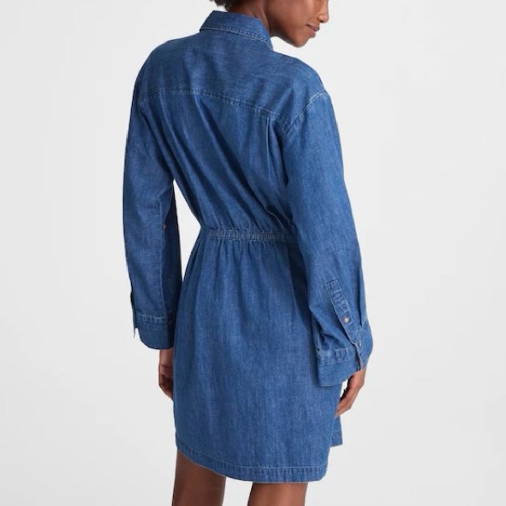 NWT Madewell Pleated Denim Mini Shirtdress in Bouvier Wash - Picture 2 of 7